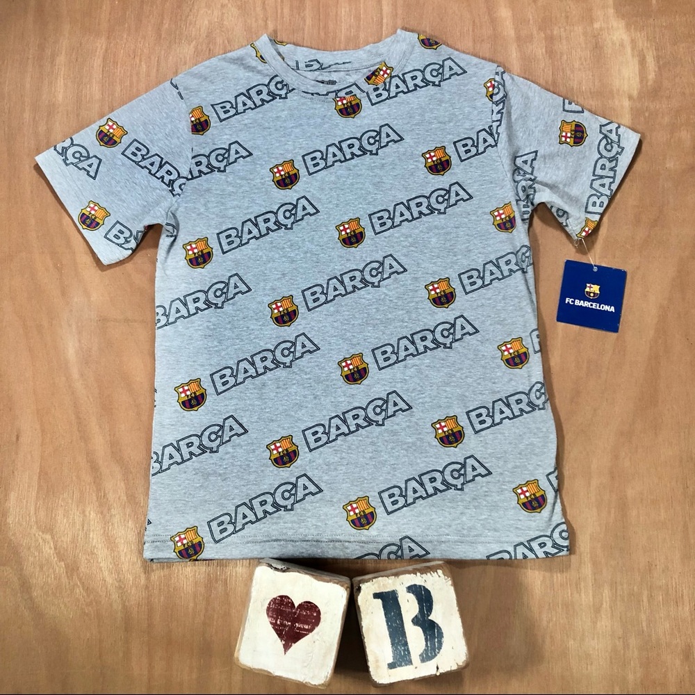 Barcelona Youth Boys Grey Soccer Tee shirt Sz. Medium